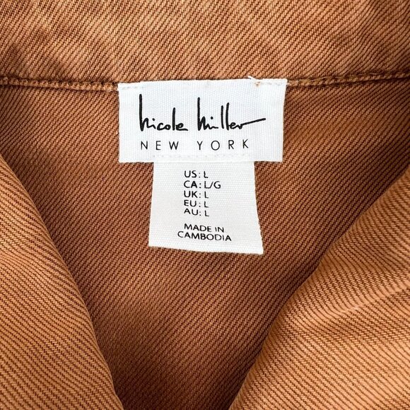 Nicole Miller Womens Brown Button-Up Jacket Size L Lyocell & Cotton - Picture 2 of 5